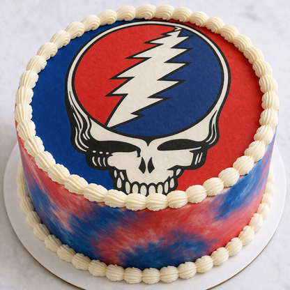 edible image for desserts, pre cut, Grateful Dead, Steal Your Face SYF circle cake topper, many sizes available