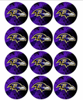 Set of 12 "Baltimore Ravens" pre cut edible image discs for desserts, choose your size