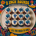 Set of 12 The Beatles, Meanies, edible images rounds for desserts, pre cut, many sizes available