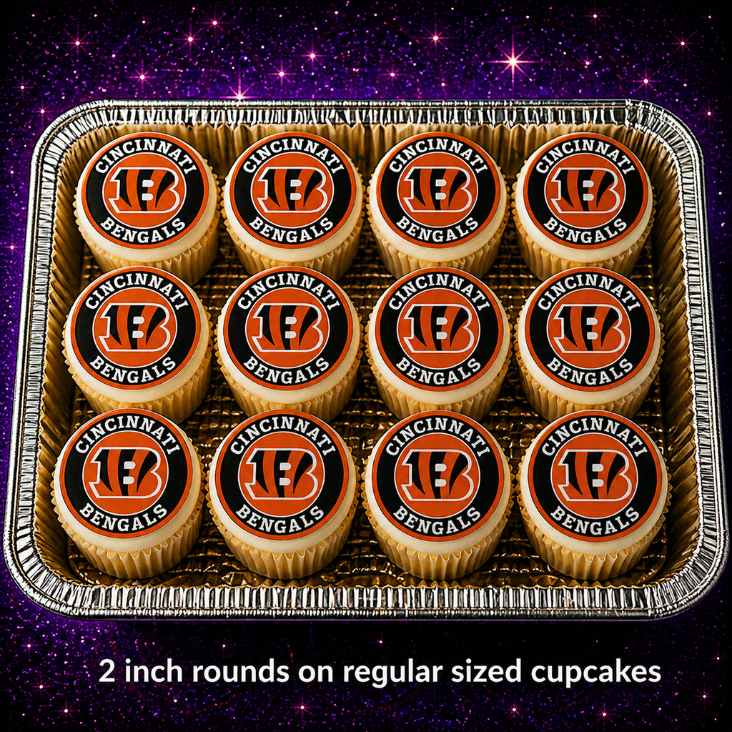 Set of 12 Cincinnati Bengals edible images rounds for desserts, pre cut, many sizes available