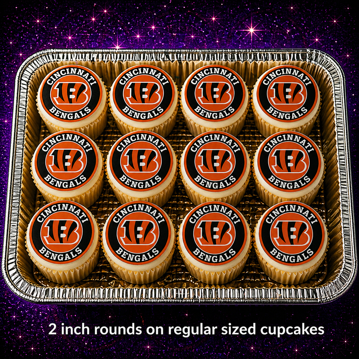 Set of 12 Cincinnati Bengals edible images rounds for desserts, pre cut, many sizes available