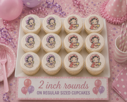 Set of 12 Baby Betty Boop edible images rounds for desserts, pre cut, many sizes available