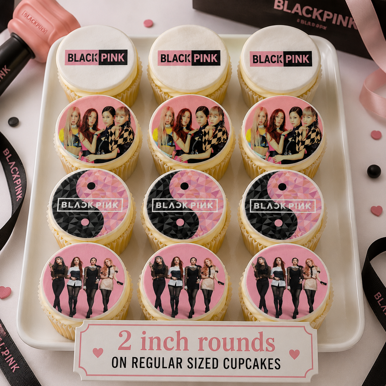 Set of 12 Kpop Blackpink edible images rounds for desserts, pre cut, many sizes available