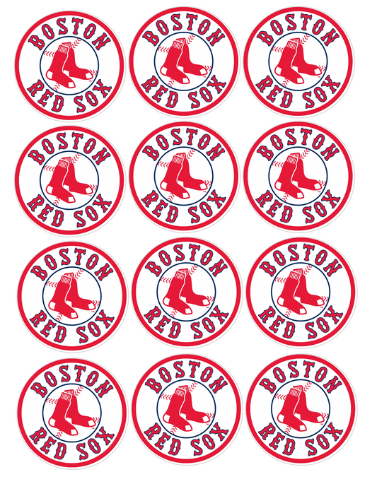 Set of 12 "Boston Red Sox" pre cut edible image discs for desserts, choose your size