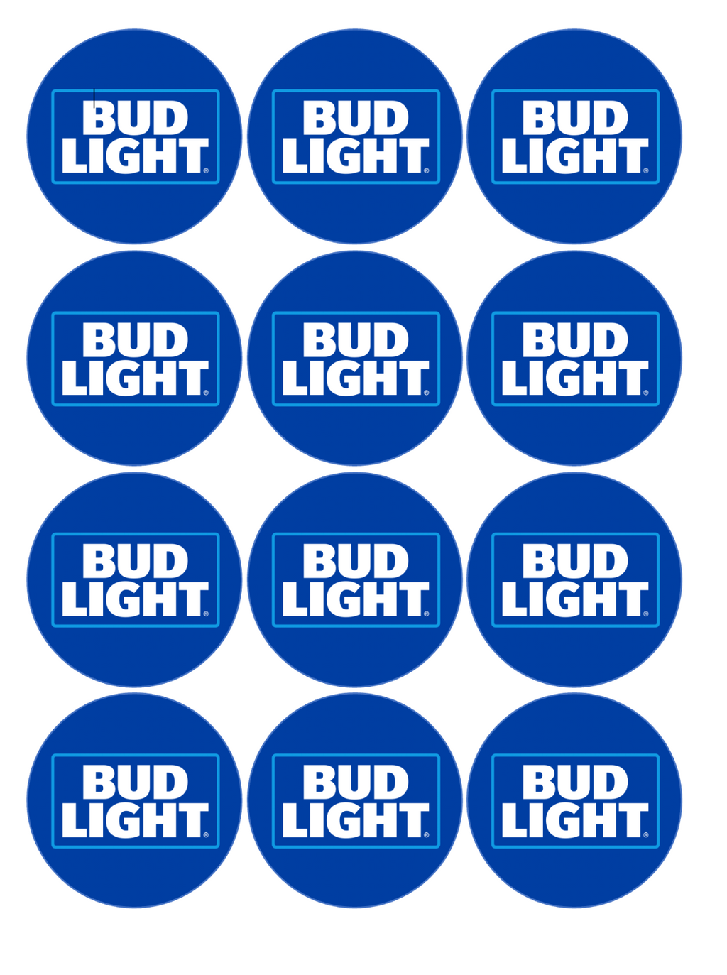 Set of 12 Bud Light Beer edible images rounds for desserts, pre cut, many sizes available