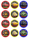 Set of 12 "Cars Movie" pre cut edible image discs for desserts, drink toppers, choose your size