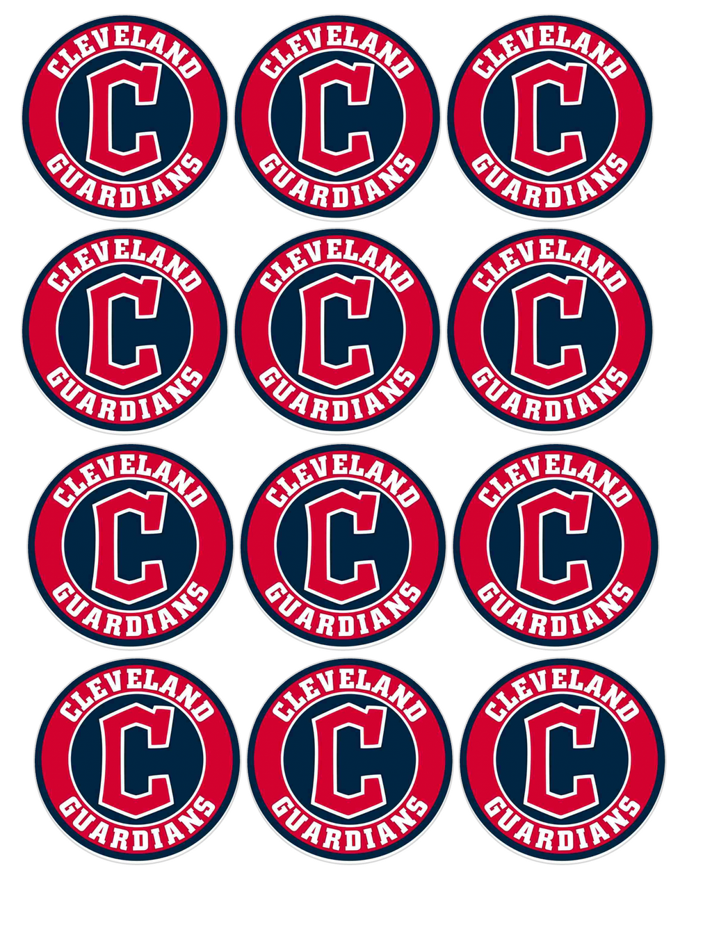 Set of 12 "Cleveland Guardians" pre cut edible image discs for desserts, choose your size