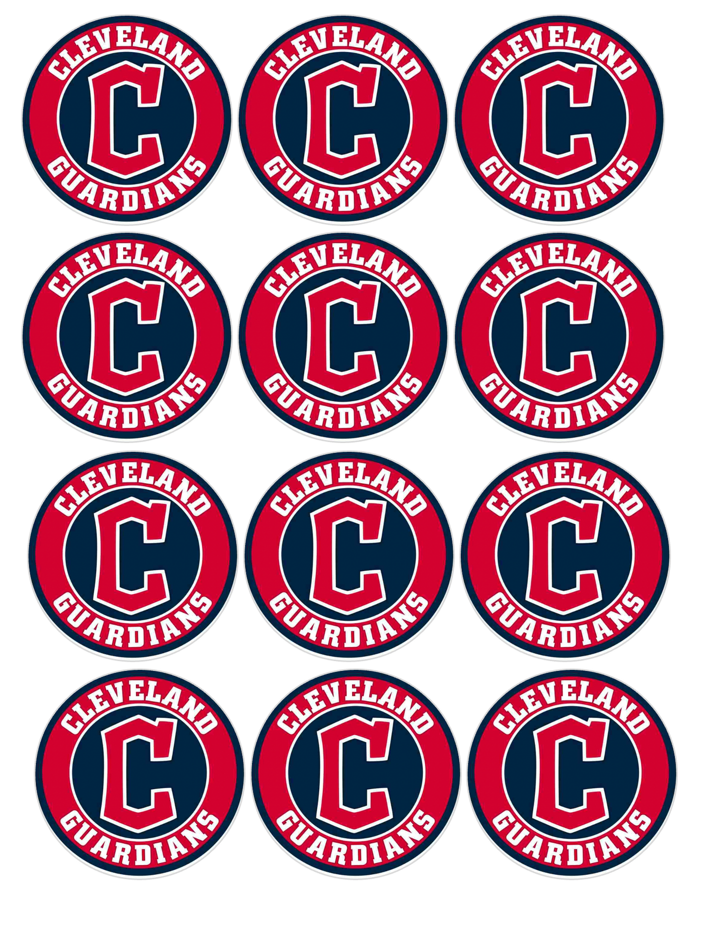 Set of 12 "Cleveland Guardians" pre cut edible image discs for desserts, choose your size