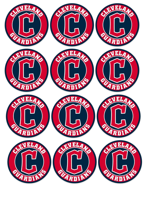 Set of 12 "Cleveland Guardians" pre cut edible image discs for desserts, choose your size