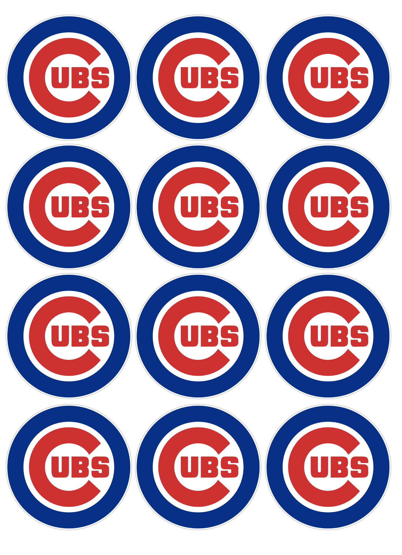 Set of 12 "Chicago Cubs" pre cut edible image discs for desserts, choose your size
