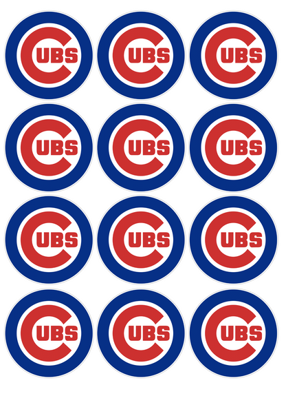 Set of 12 "Chicago Cubs" pre cut edible image discs for desserts, choose your size