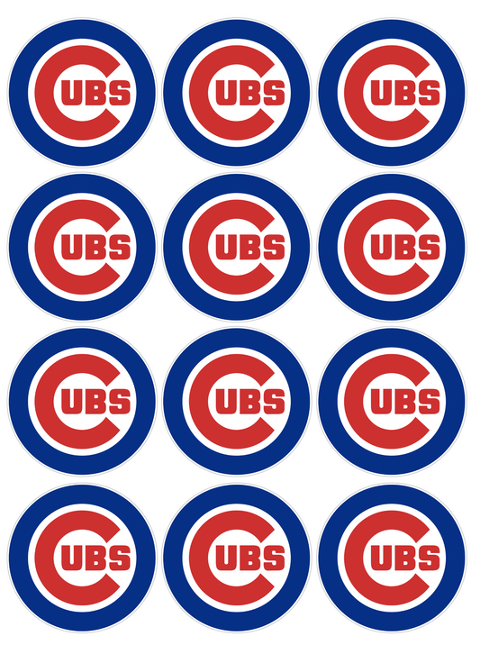 Set of 12 "Chicago Cubs" pre cut edible image discs for desserts, choose your size