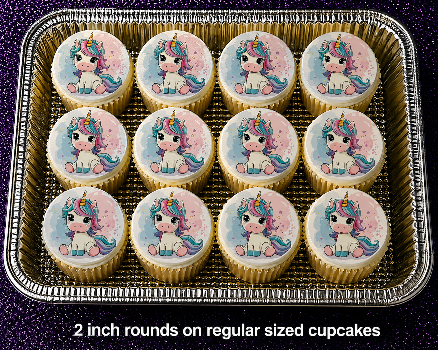 Set of 12 Unicorn edible images rounds for desserts, pre cut, many sizes available