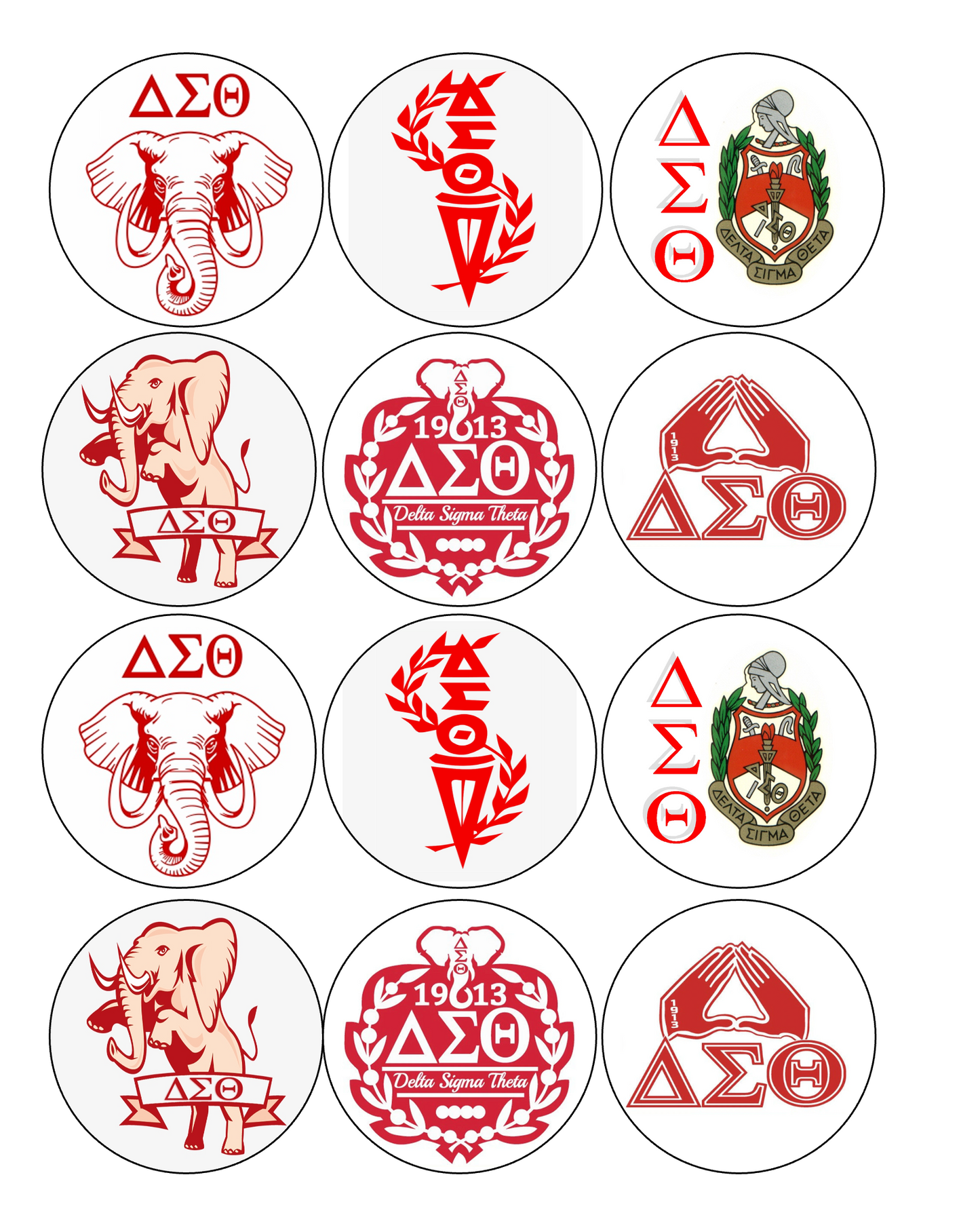 Set of 12 edible image rounds, Delta Sigma Theta, pre cut, many sizes available