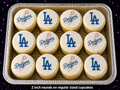 Set of 12 "LA dodgers" pre cut edible image rounds for desserts, drink toppers, choose your size