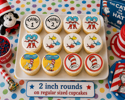 Set of 12 Dr. Seuss Books edible images rounds for desserts, pre cut, many sizes available