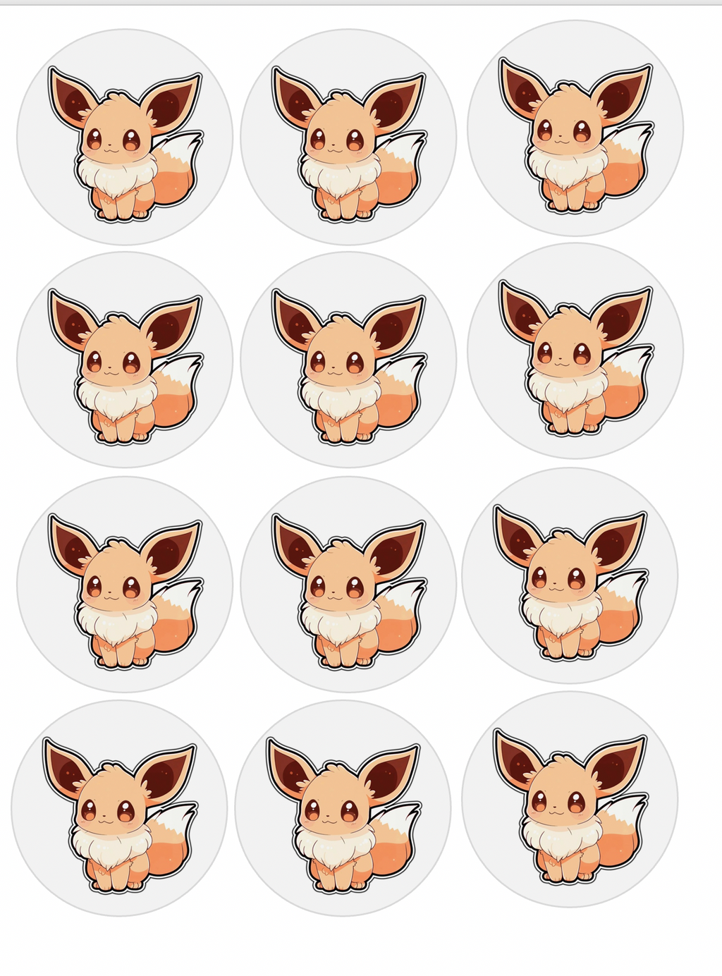 Set of 12 "Eevee Pokemon" pre cut edible image discs for desserts, choose your size