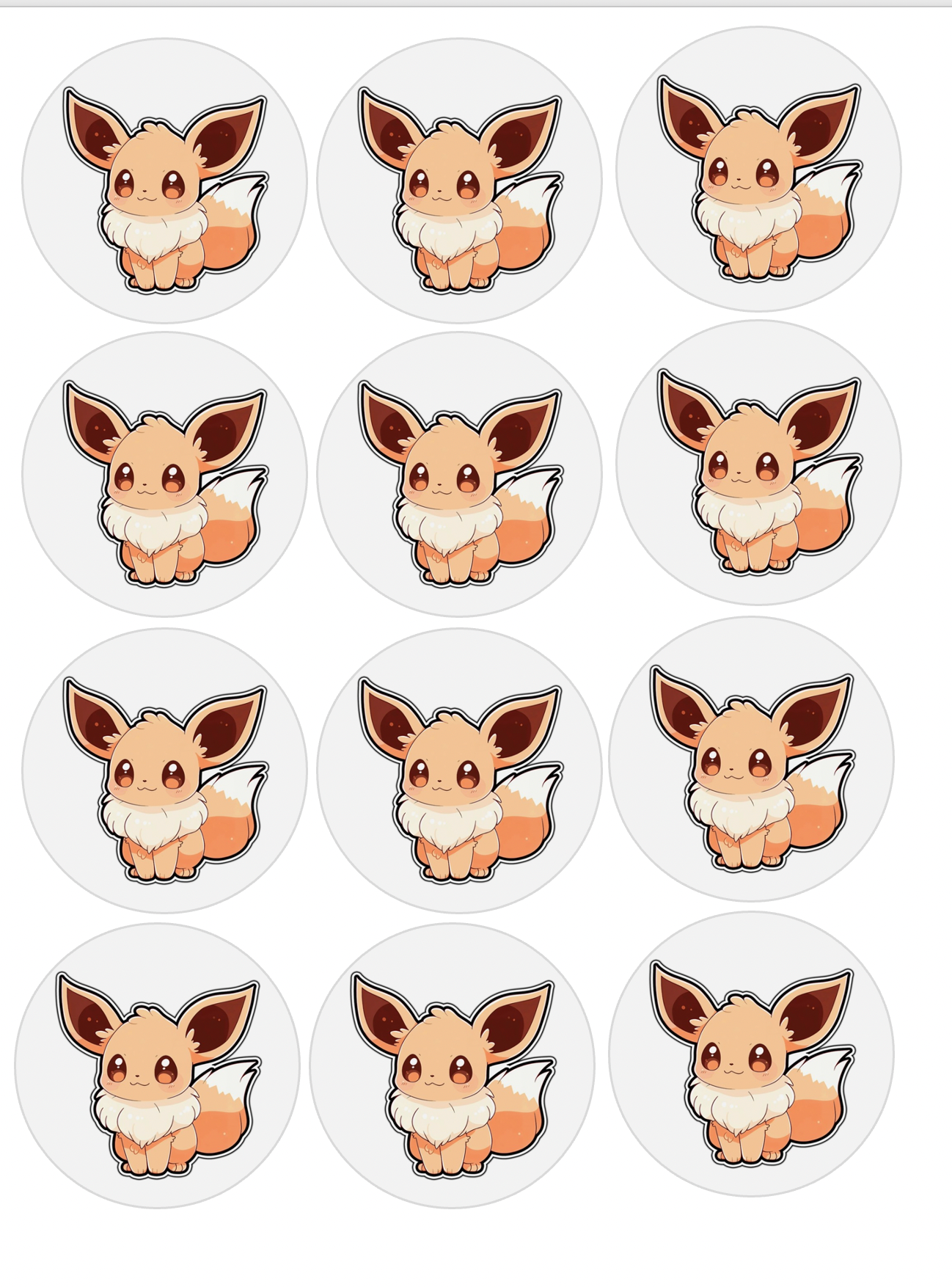 Set of 12 "Eevee Pokemon" pre cut edible image discs for desserts, choose your size