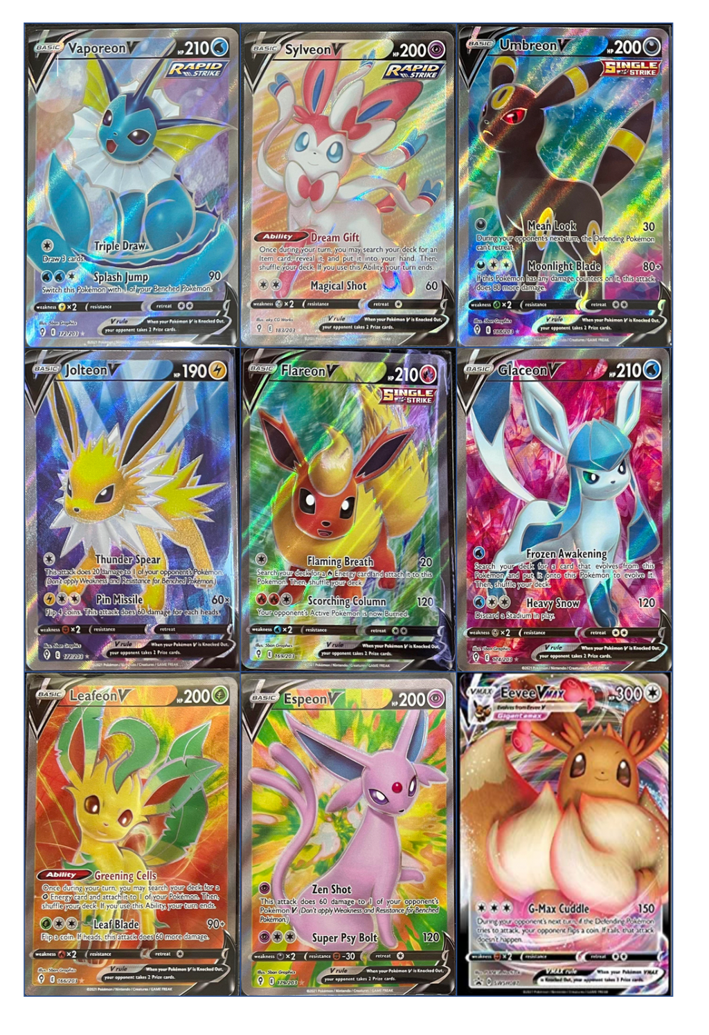 Set of 9 Edible Pokemon Cards EEVEE EEVEELUTIONS Wafer Images for desserts, PRE CUT, choose your size