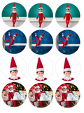 Set of 12 "Elf on the Shelf" pre cut edible image discs for desserts, choose your size