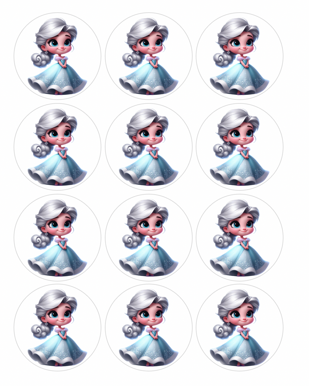 Set of 12 Elsa Frozen pre cut edible image discs for desserts, choose your size