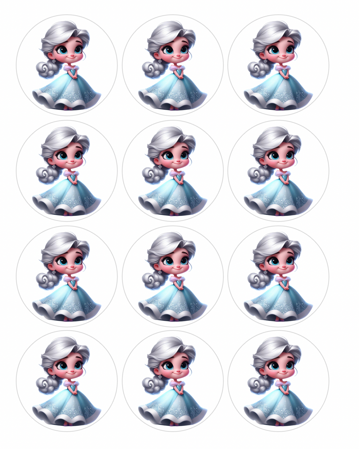 Set of 12 Elsa Frozen pre cut edible image discs for desserts, choose your size