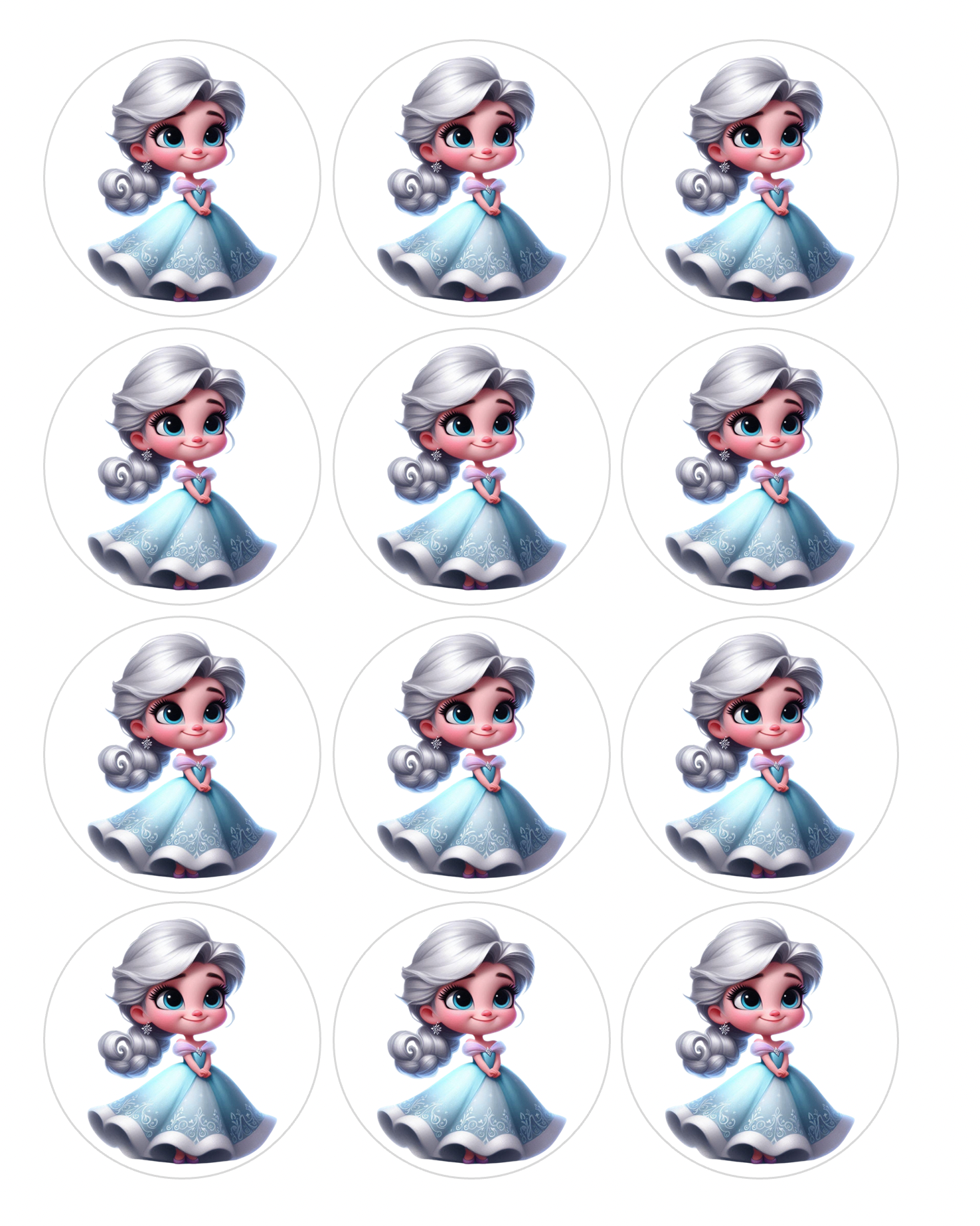 Set of 12 Elsa Frozen pre cut edible image discs for desserts, choose your size