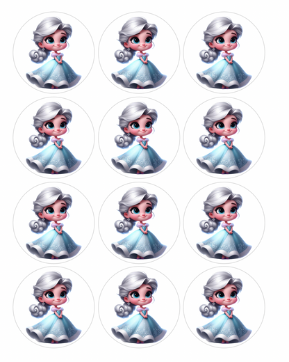 Set of 12 Elsa Frozen pre cut edible image discs for desserts, choose your size