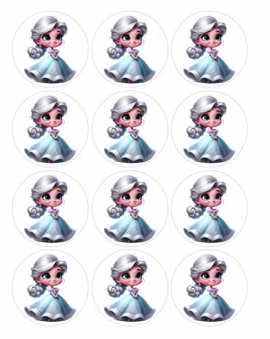 Set of 12 Elsa Frozen pre cut edible image discs for desserts, choose your size