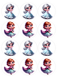 Set of 12 Elsa and Anna, Frozen pre cut edible image discs for desserts, choose your size