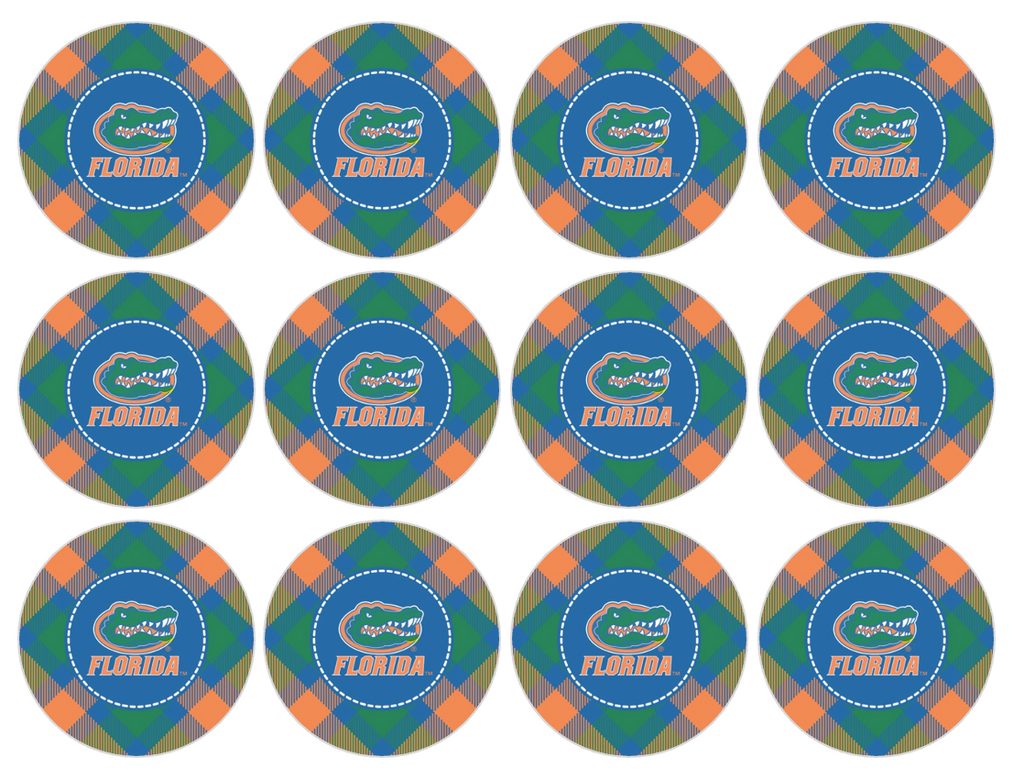 Set of 12 "Florida Gators" pre cut edible image discs for desserts, choose your size