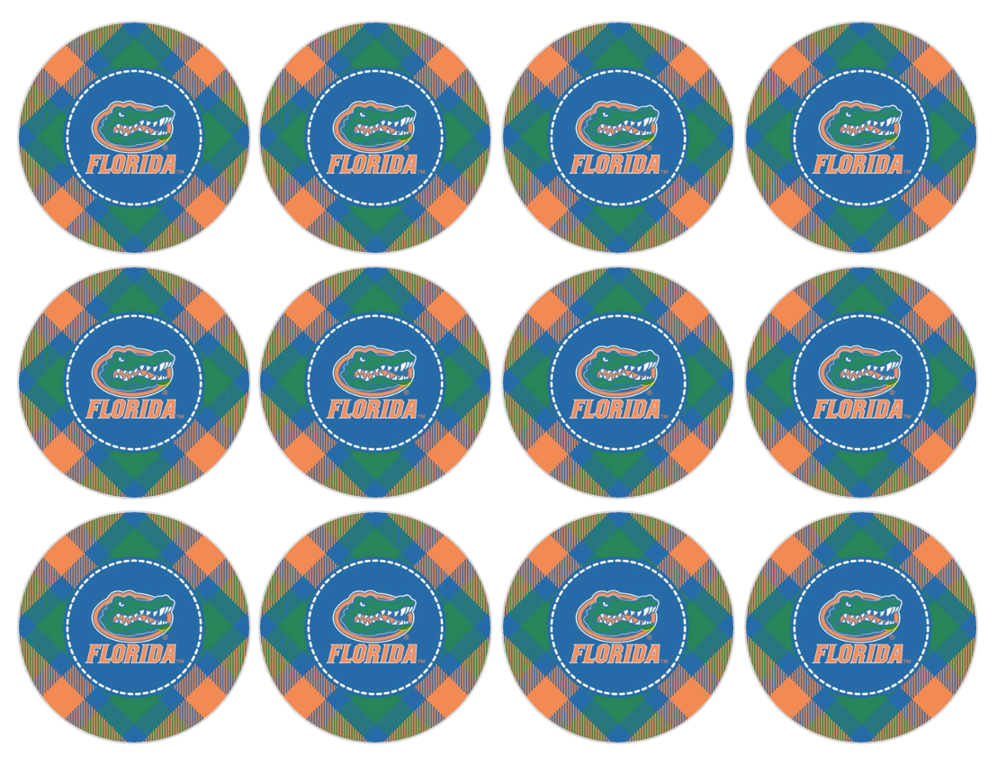 Set of 12 "Florida Gators" pre cut edible image discs for desserts, choose your size