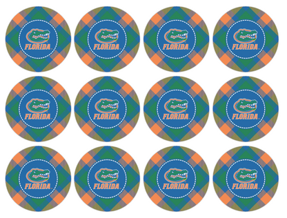 Set of 12 "Florida Gators" pre cut edible image discs for desserts, choose your size