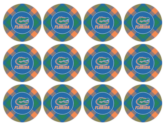 Set of 12 "Florida Gators" pre cut edible image discs for desserts, choose your size
