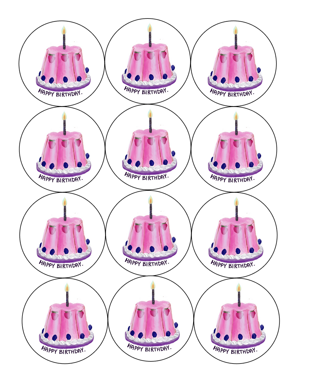 Set of 12 "Happy Birthday" Retro Jello Mold pre cut edible image discs for desserts, drink toppers, choose your size