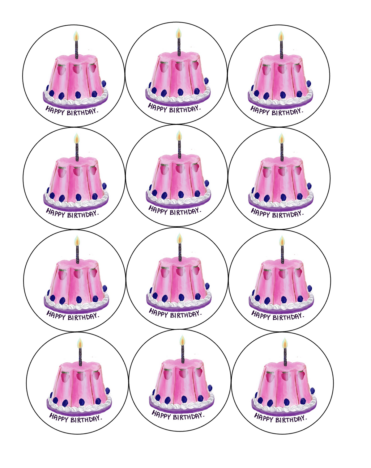 Set of 12 "Happy Birthday" Retro Jello Mold pre cut edible image discs for desserts, drink toppers, choose your size