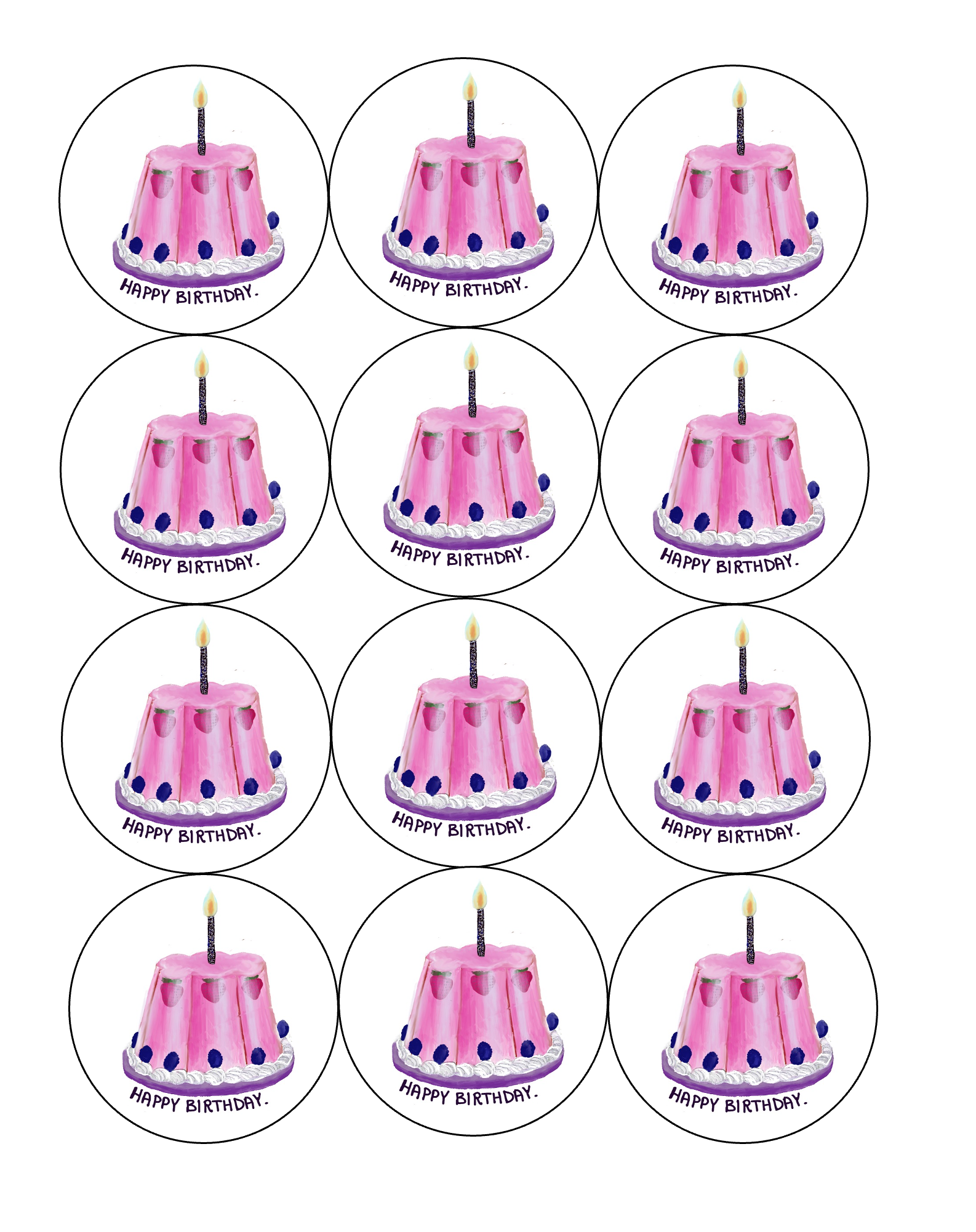 Set of 12 "Happy Birthday" Retro Jello Mold pre cut edible image discs for desserts, drink toppers, choose your size