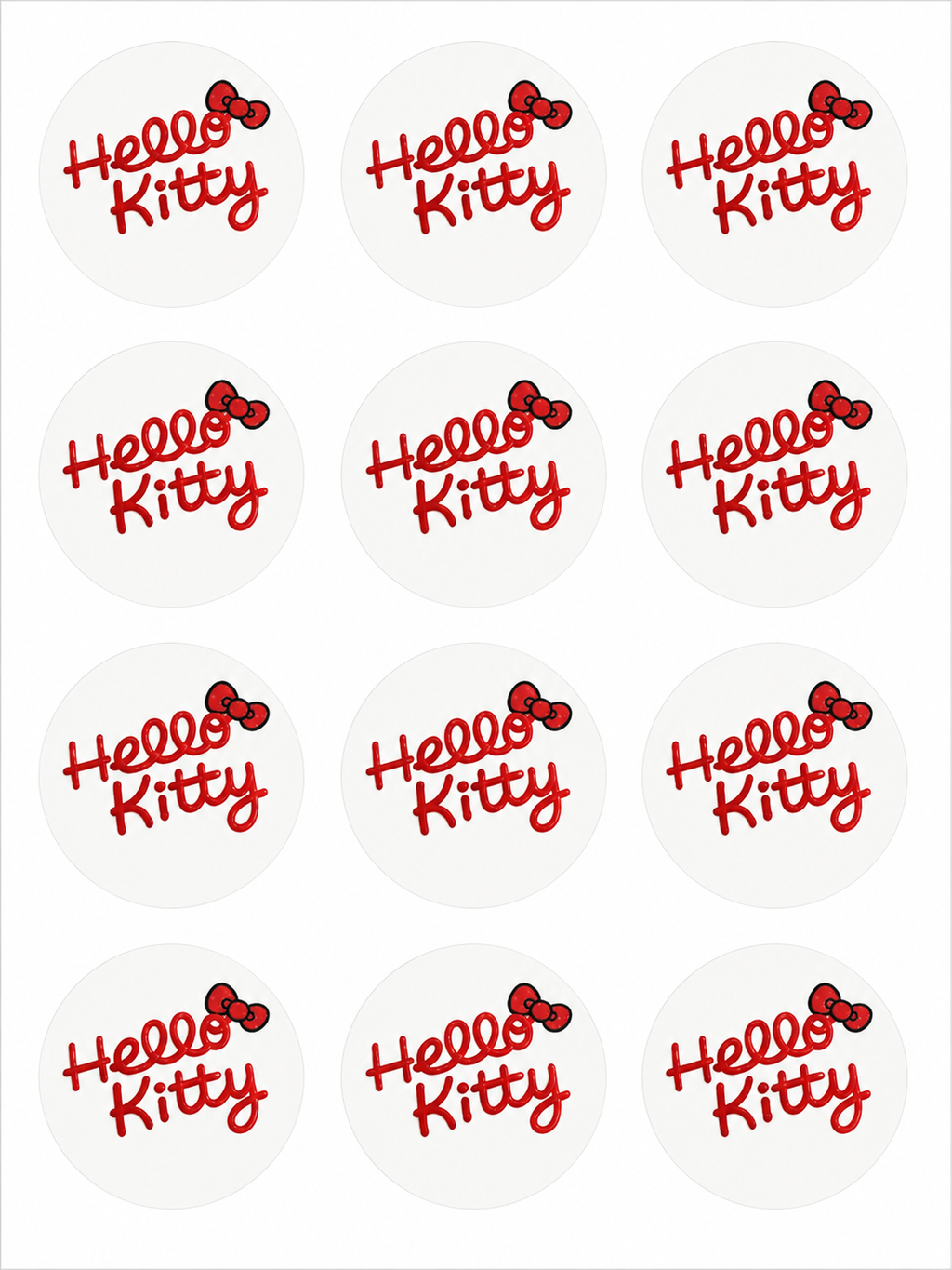 Set of 12 Hello Kitty edible images rounds for desserts, pre cut, many sizes available