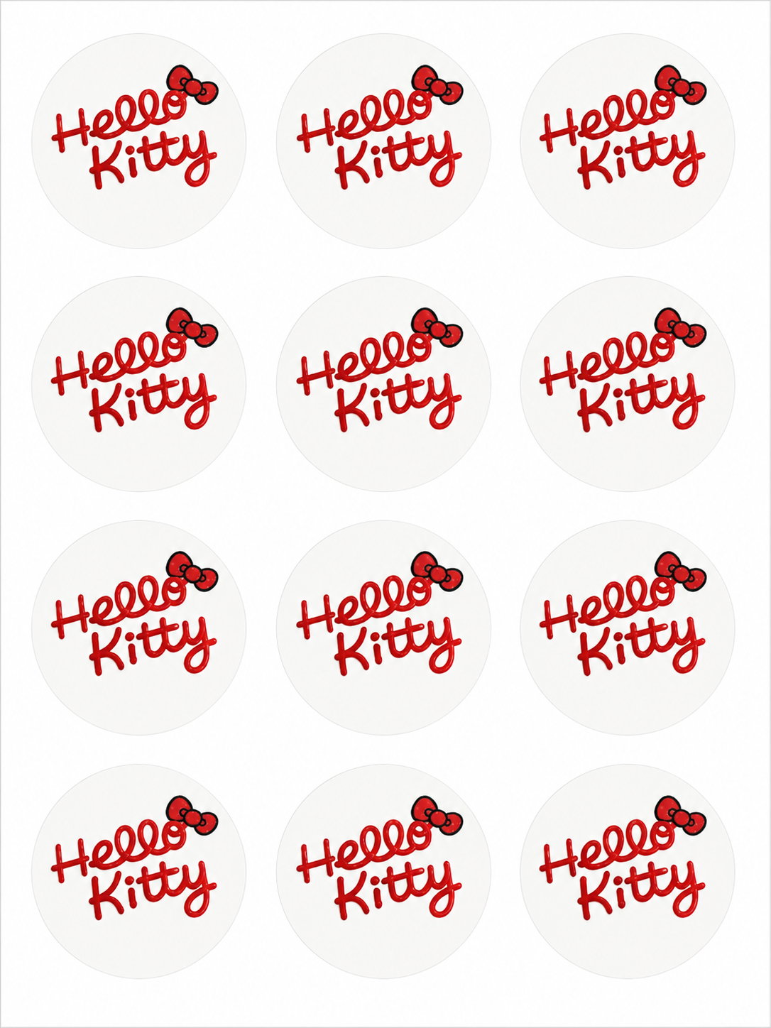 Set of 12 Hello Kitty edible images rounds for desserts, pre cut, many sizes available