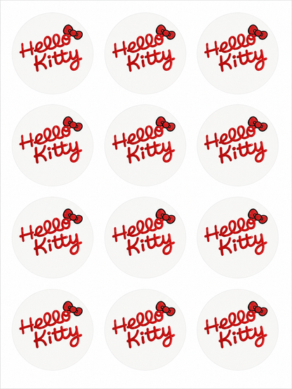 Set of 12 Hello Kitty edible images rounds for desserts, pre cut, many sizes available