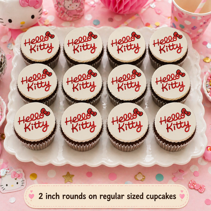 Set of 12 Hello Kitty edible images rounds for desserts, pre cut, many sizes available