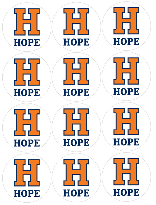 Set of 12 "Hope College" pre cut edible image discs for desserts, choose your size