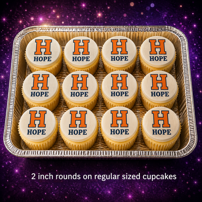Set of 12 Hope College edible images rounds for desserts, pre cut, many sizes available