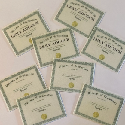 Set of 12 tiny edible diplomas, customizable