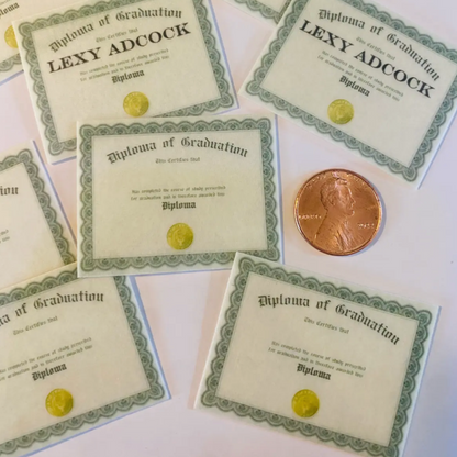 Set of 12 tiny edible diplomas, customizable