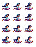 Set of 12 Princess Jasmine, pre cut edible image discs for desserts, choose your size