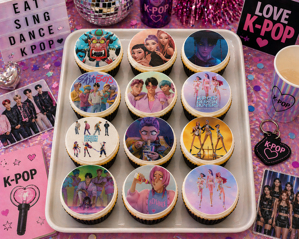 Set of 12 K pop Demon Hunter edible images rounds for desserts, pre cut, many sizes available