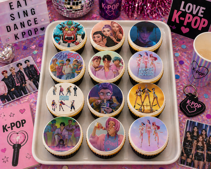 Set of 12 K pop Demon Hunter edible images rounds for desserts, pre cut, many sizes available