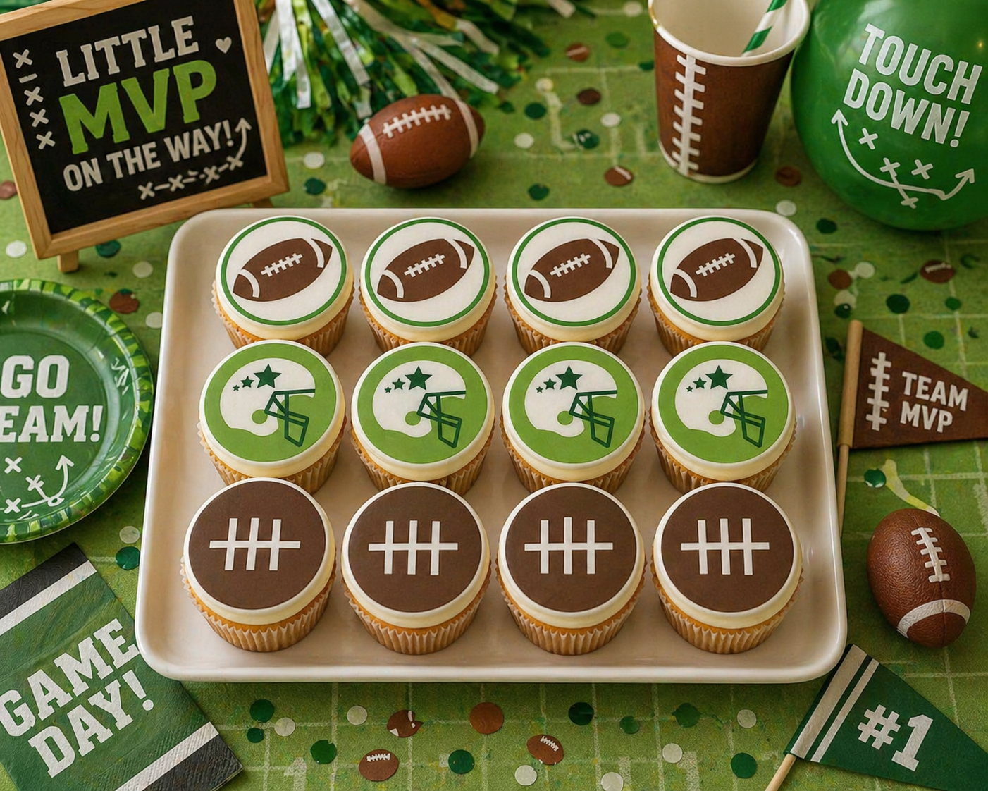 Set of 12 Kids Football edible images rounds for desserts, pre cut, many sizes available