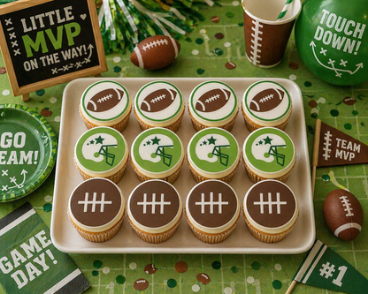 Set of 12 Kids Football edible images rounds for desserts, pre cut, many sizes available